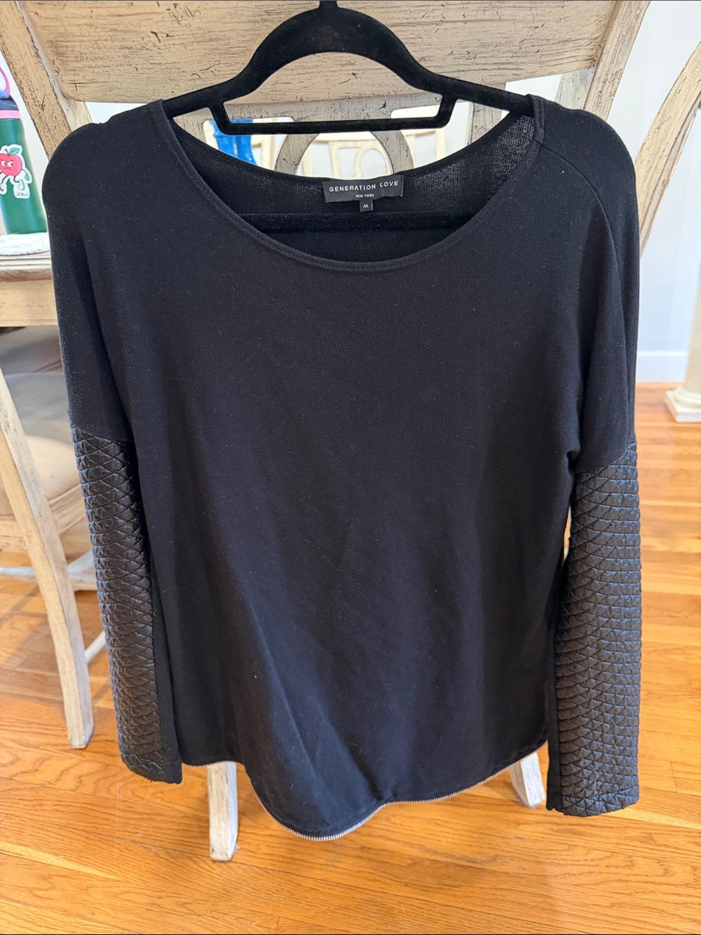 Generation Love Black Quilted-Sleeve Sweatshirt with Hem Zip size M